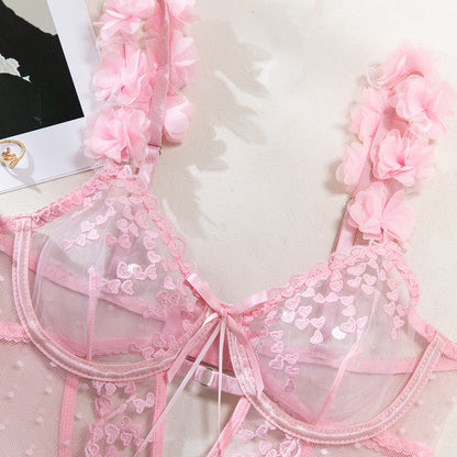 Heart Embroidery Sheer Mesh Bodysuit (Pink/Black) – Sexy Valentine’s Lingerie