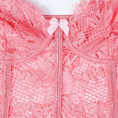 Pink babydoll lingerie dress featuring lace