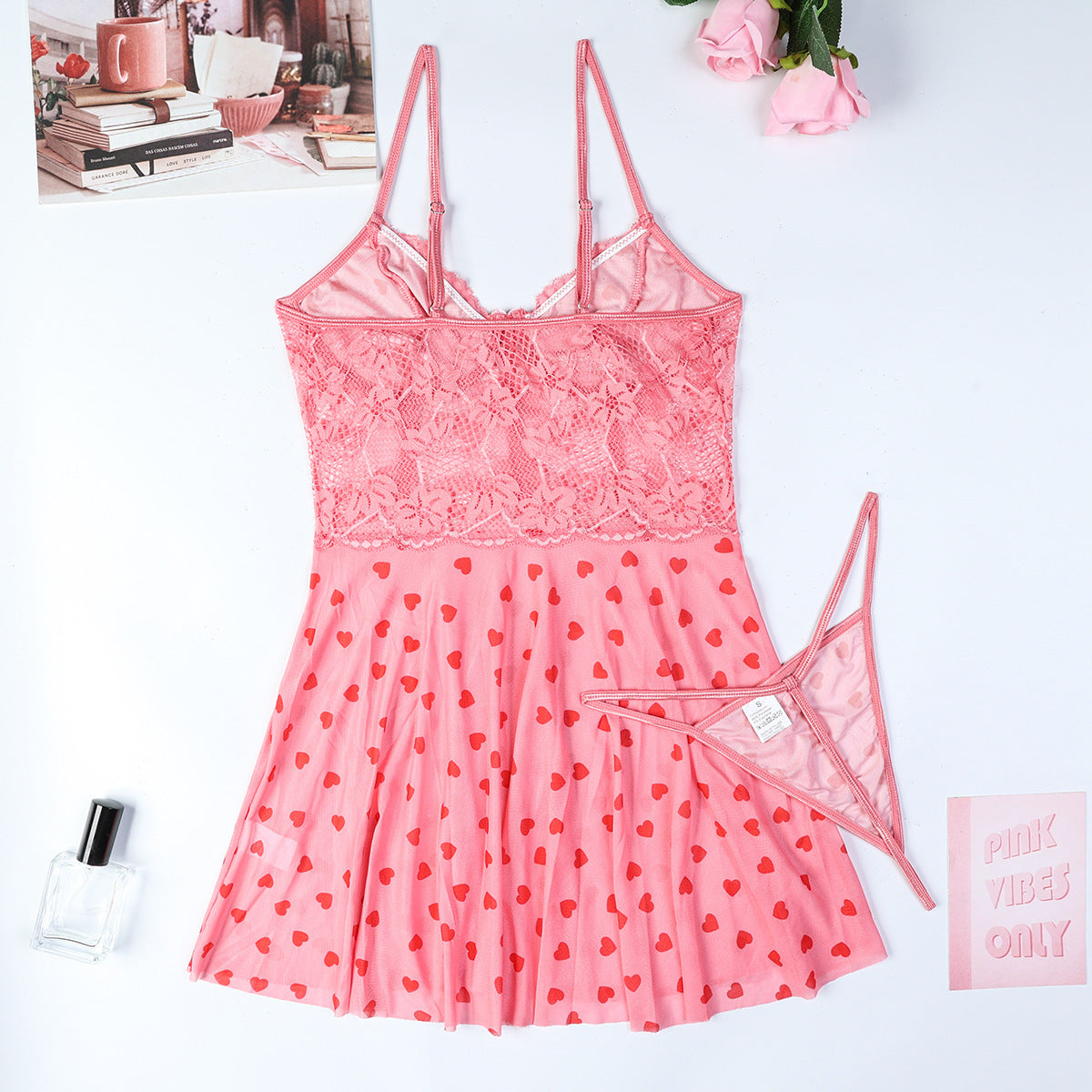 Pink lace babydoll lingerie dress