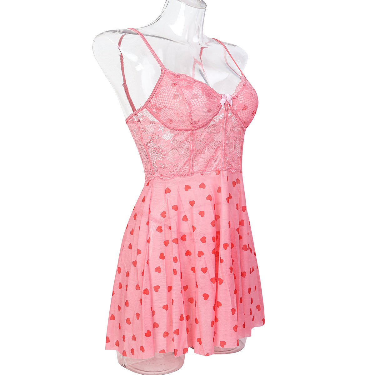 Lace accents on pink babydoll lingerie dress