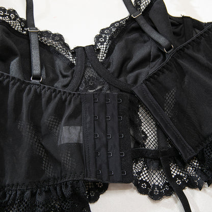 Black cutout three-piece lingerie set