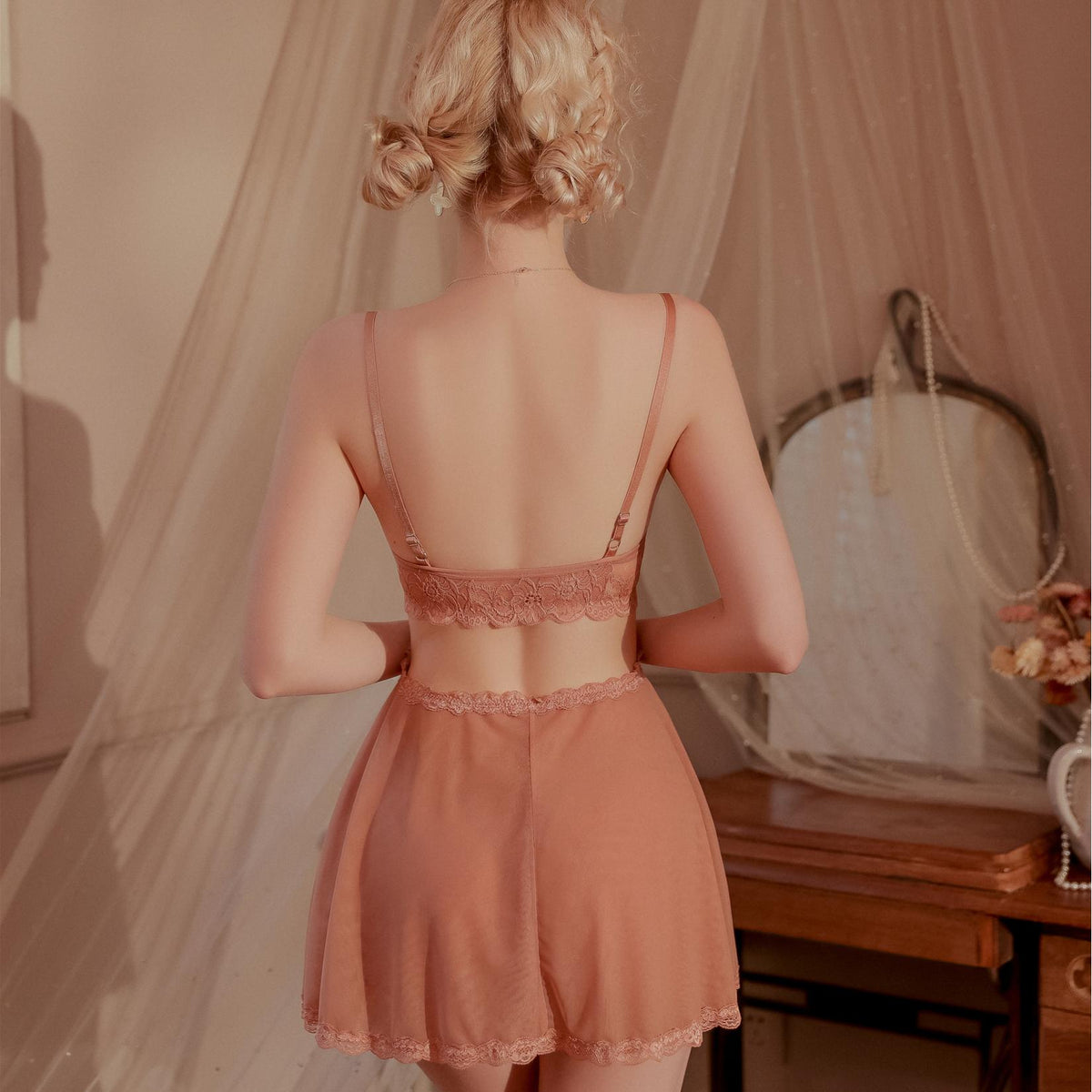 Babydoll lingerie dress styled with lace