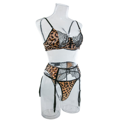 Lace accents on black lingerie set