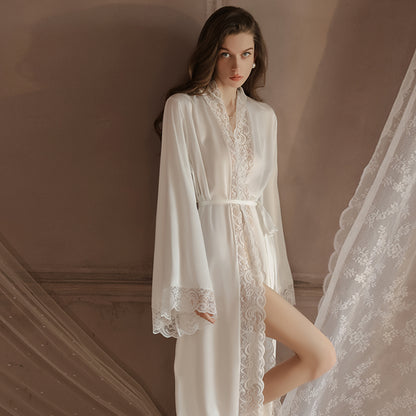 Long Bridal robe for wedding with wide sleeves & Lace