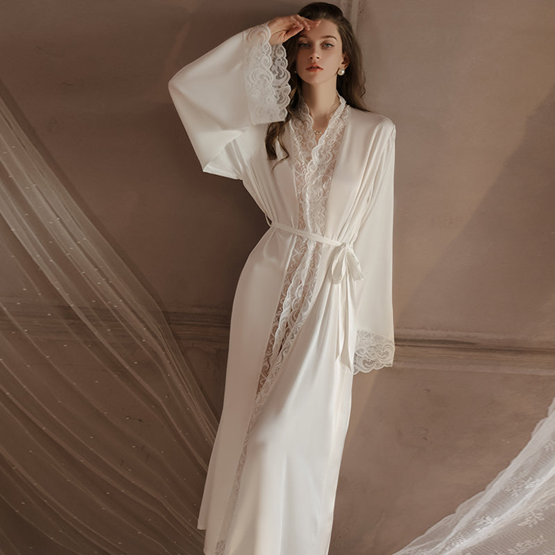 Long Bridal robe for wedding with wide sleeves & Lace