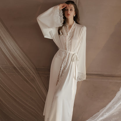 Long Bridal robe for wedding with wide sleeves & Lace