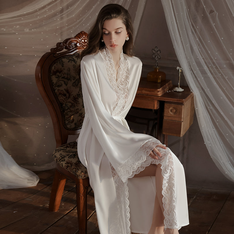Long Bridal robe for wedding with wide sleeves & Lace