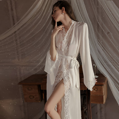 Long Bridal robe for wedding with wide sleeves & Lace