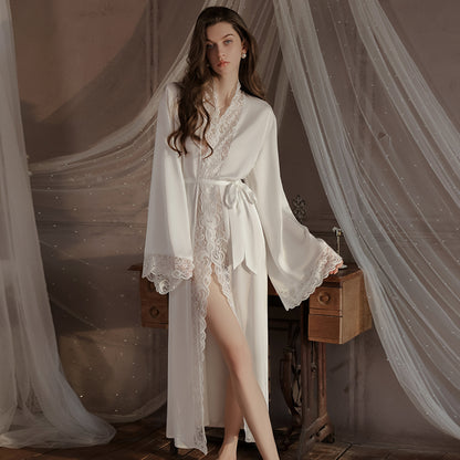 Long Bridal robe for wedding with wide sleeves & Lace