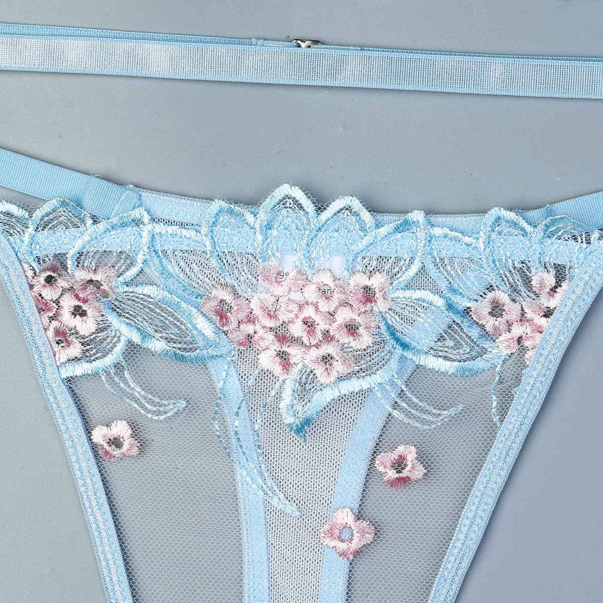 Blue floral lingerie set design details