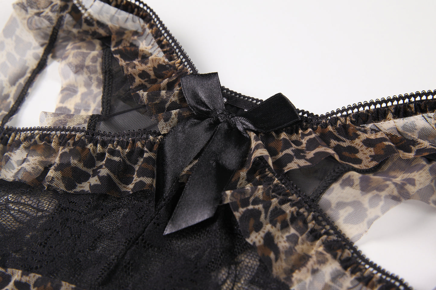 Leopard Print Lace Panties - Sheer Mesh with Floral Details