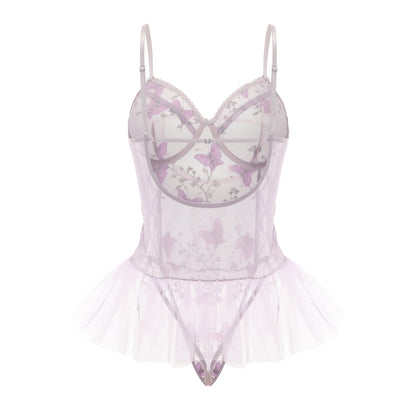 Plus size babydoll lingerie with floral embroidered design