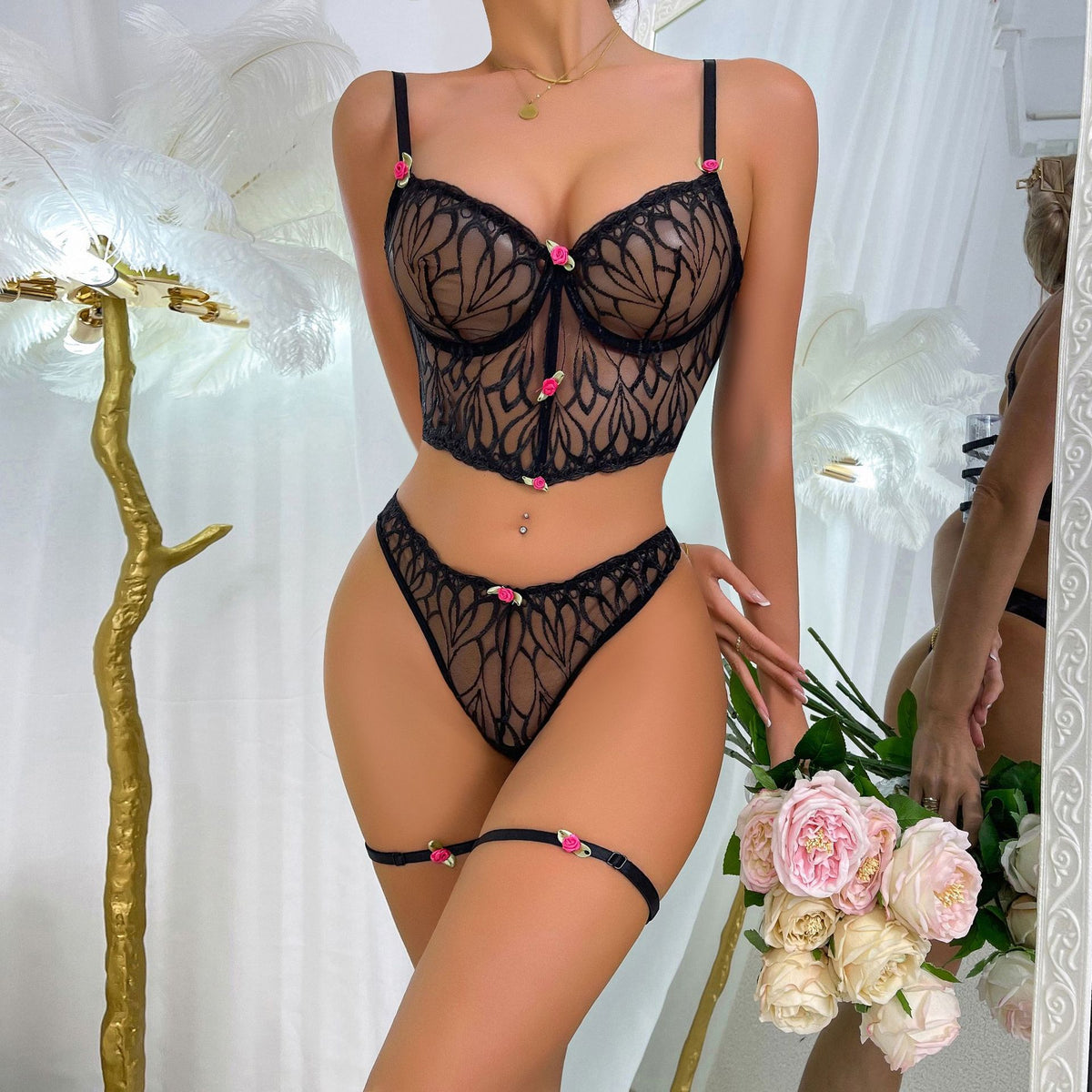 Strappy design on bra and panty set