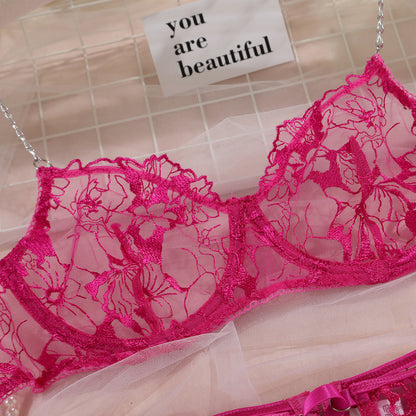 Four-piece lingerie set with floral details