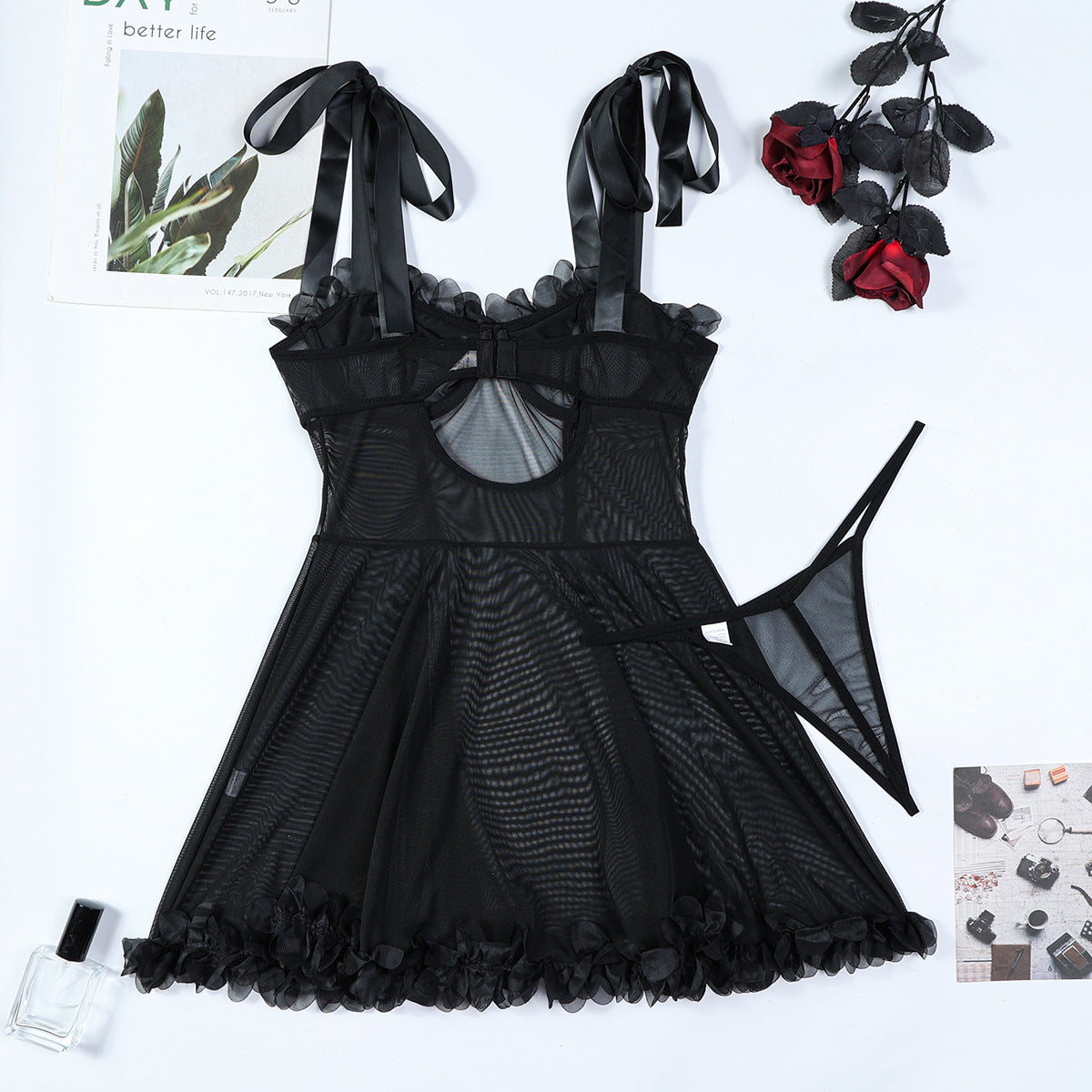 Babydoll lingerie with sheer mesh design