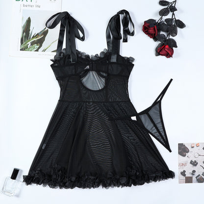 Babydoll lingerie with sheer mesh design