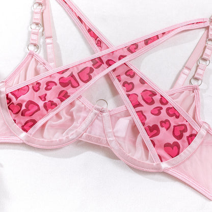 Five-piece lingerie set with strappy design
