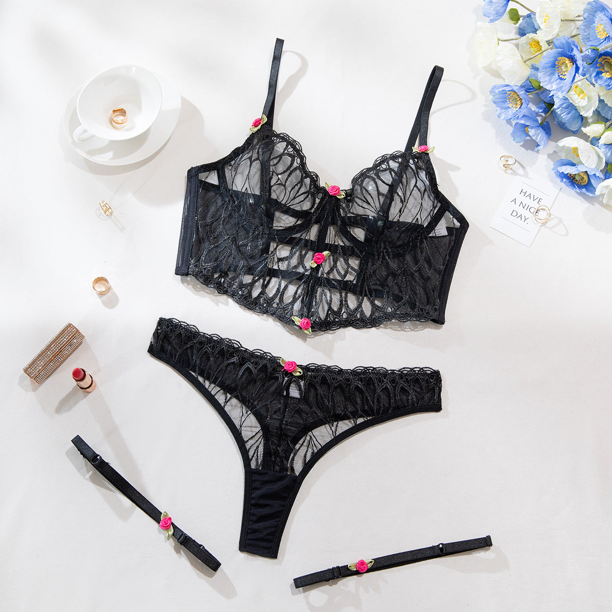 Bra and panty set with strappy design