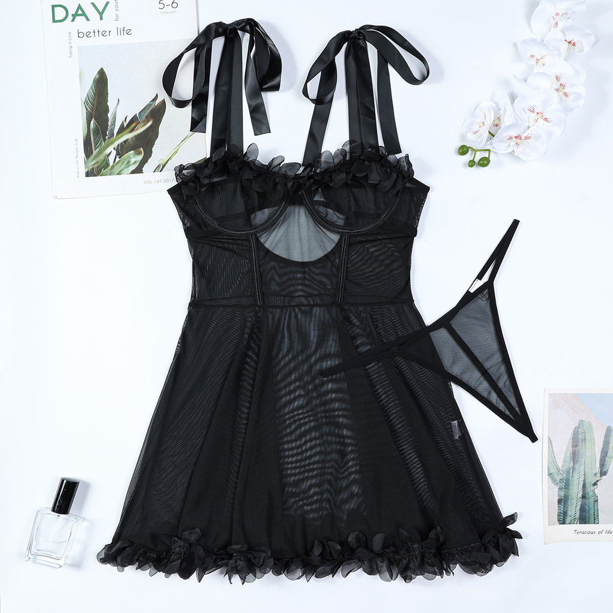 Bow accents on babydoll lingerie