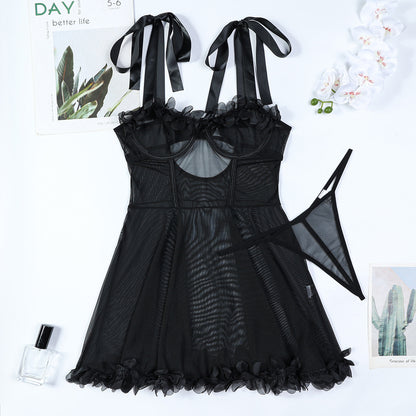 Bow accents on babydoll lingerie