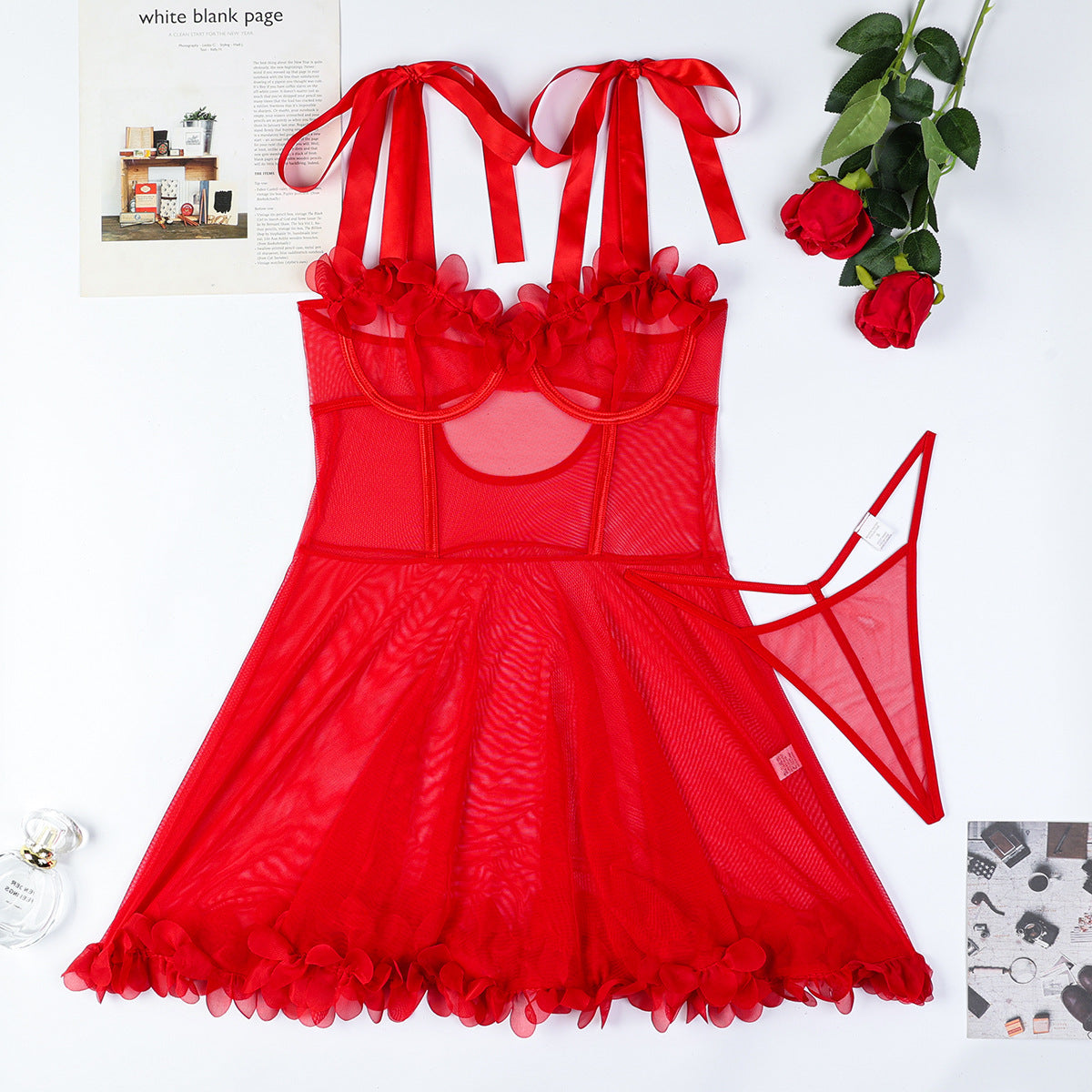 Ruffle accents on babydoll lingerie