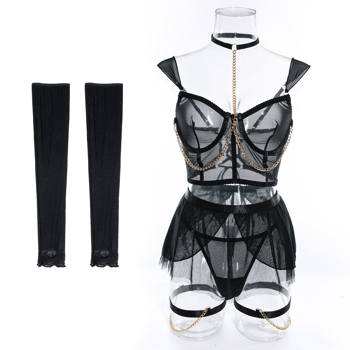 Four-piece lingerie set styled with underwire