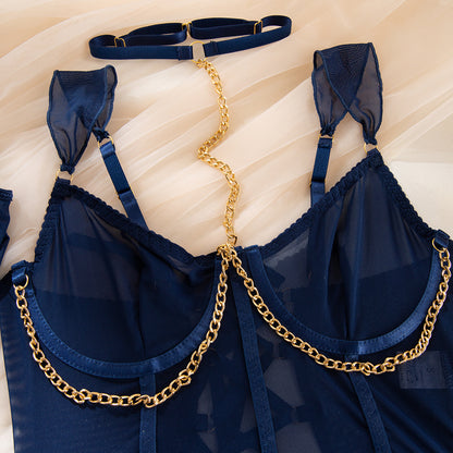 Four-piece lingerie set with sheer mesh design