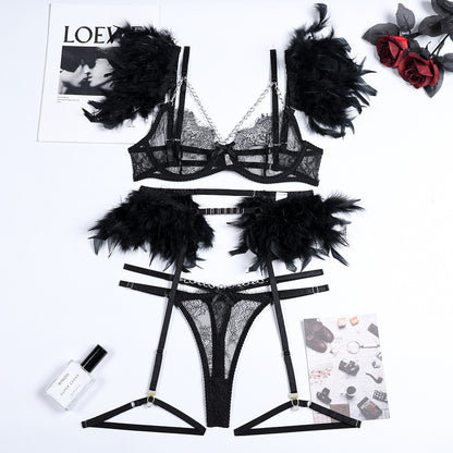 Three-piece lingerie set with harness design