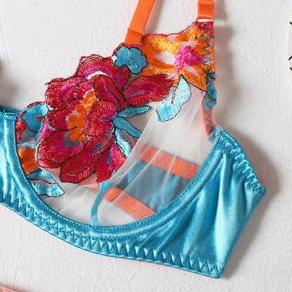 Sheer mesh four-piece lingerie set