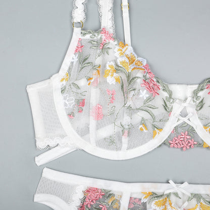 Three-piece lingerie set styled with underwire