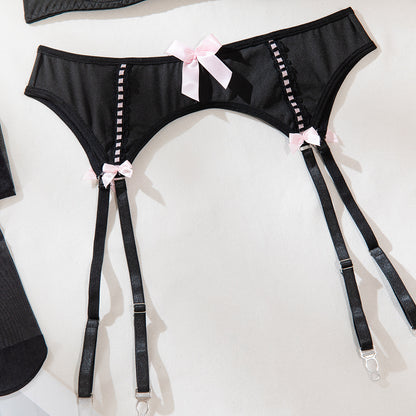 Bow detailed four-piece lingerie set