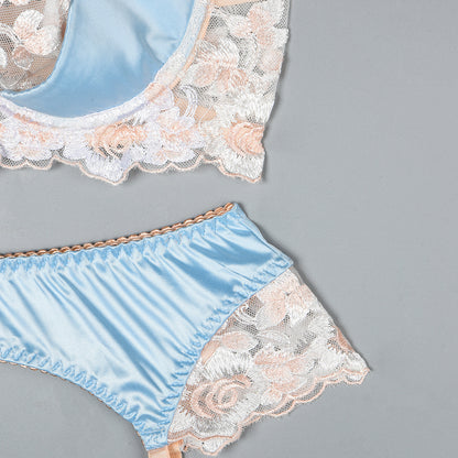 Embroidered three-piece lingerie set design details