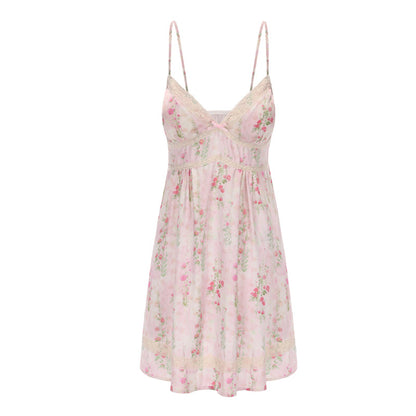 Floral Lace Trim Nightdress – Romantic Pink Slip Sleep Dress