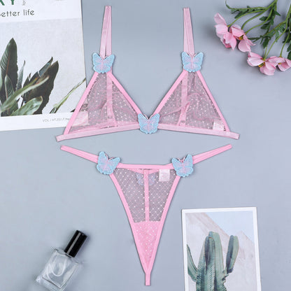 Pink lingerie set with sheer mesh design