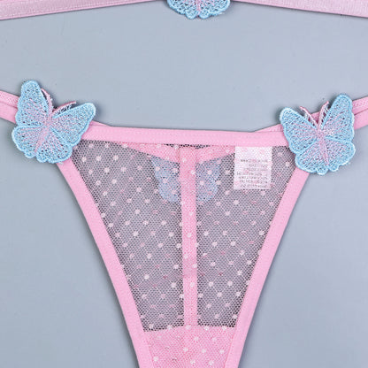 Pink embroidered lingerie set design details