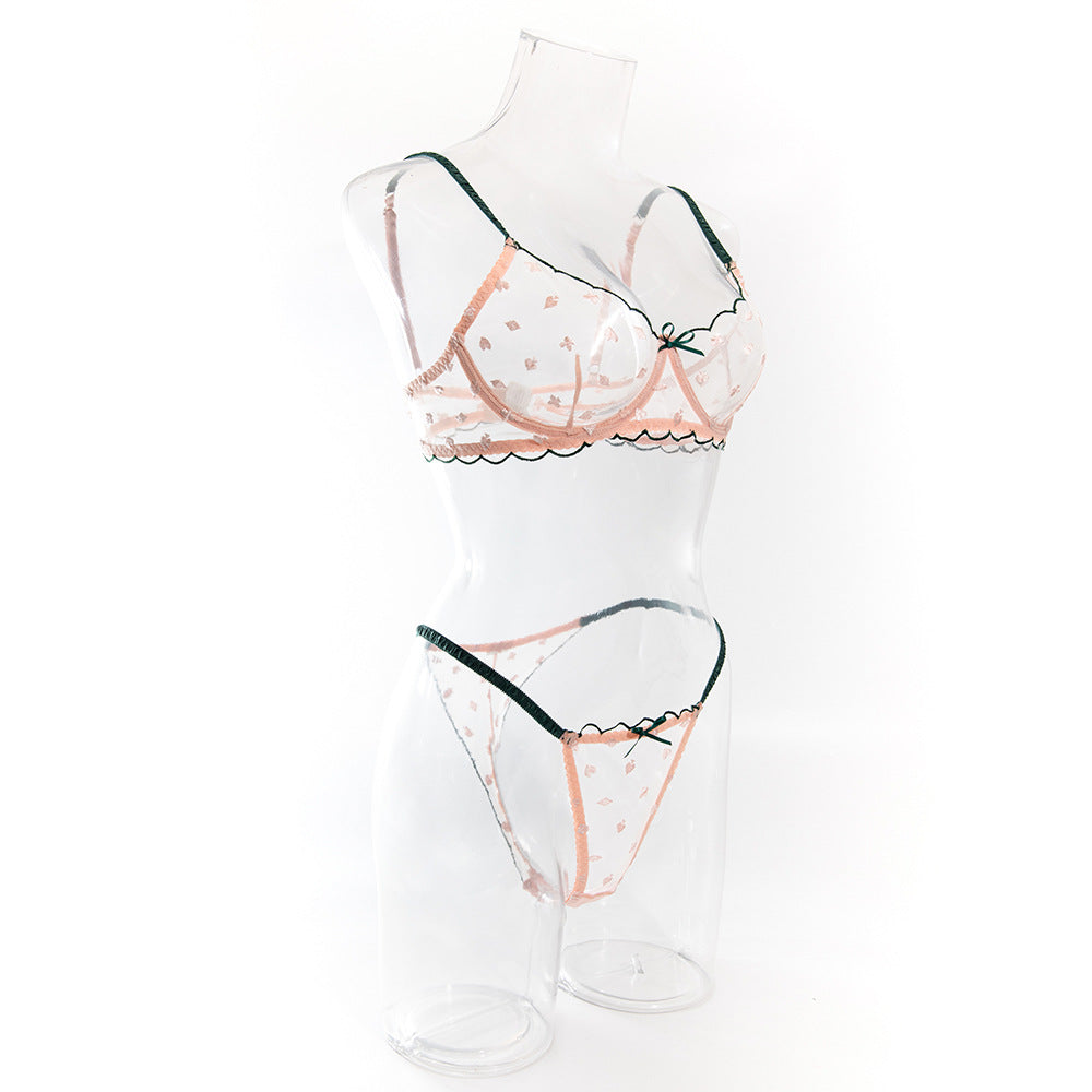 Pink lingerie set with sheer mesh design
