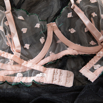 Pink sheer mesh detailed lingerie set