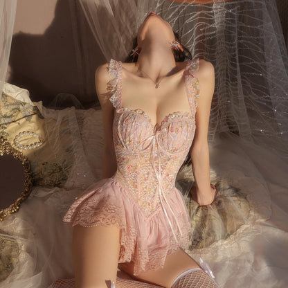 Pink ruffle babydoll lingerie dress design