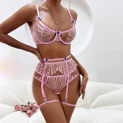 Cutout design on three-piece lingerie set