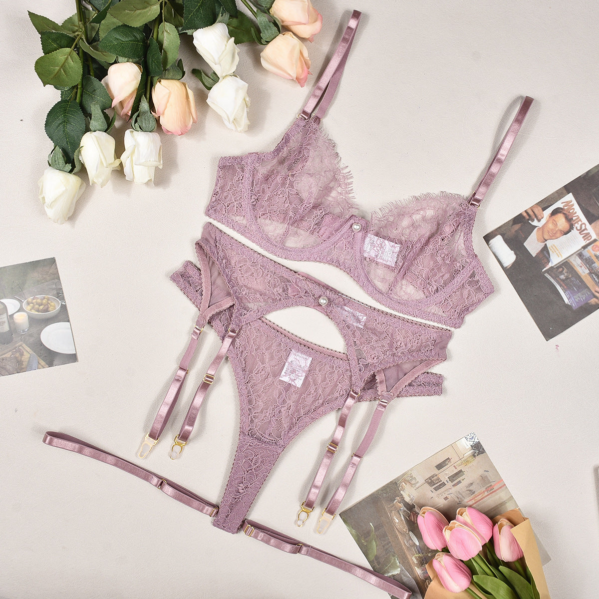 Floral accents on lingerie set