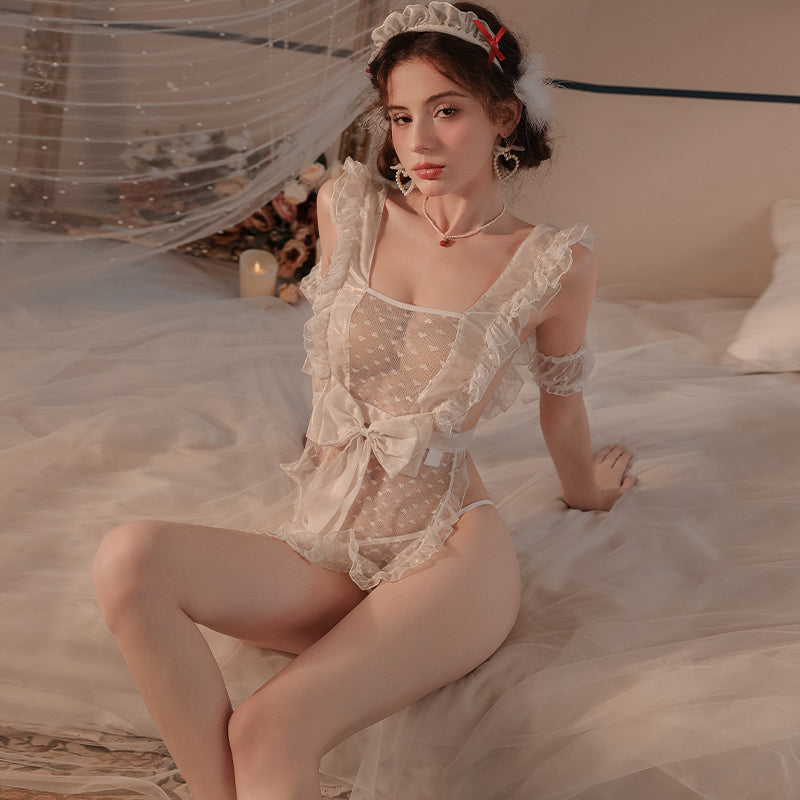 Maid roleplay lingerie set with bow details
