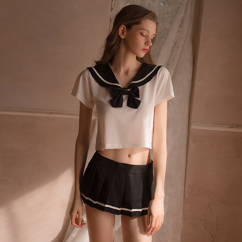 Bow details on schoolgirl roleplay lingerie set