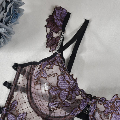Purple floral detailed lingerie set