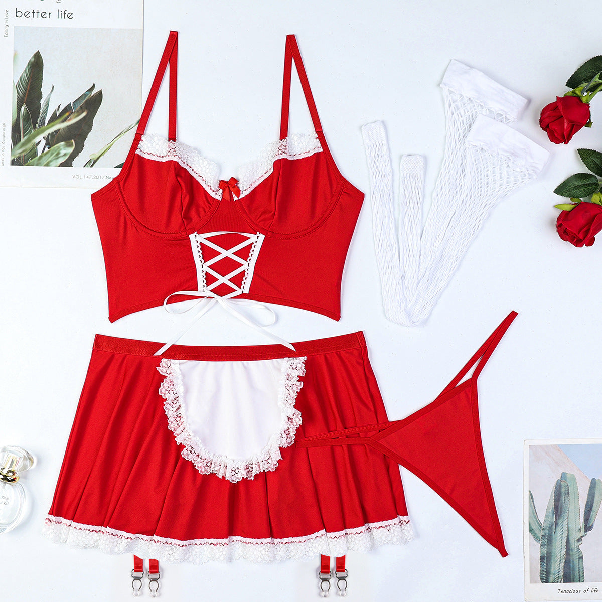 Maid cosplay lingerie set in lace