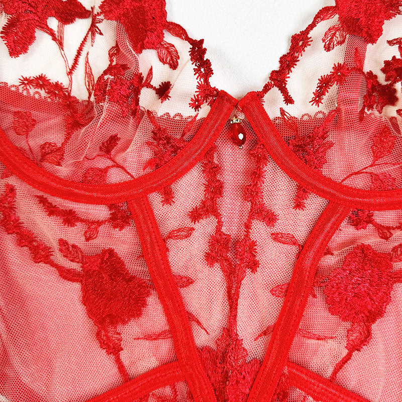 Corset lingerie set with sheer mesh design