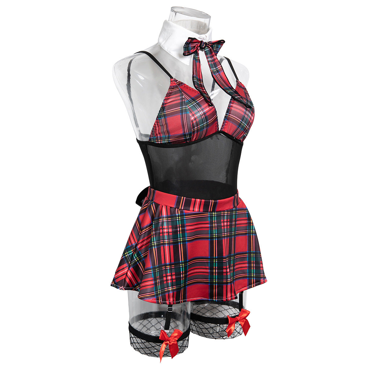 Sheer mesh details on maid roleplay lingerie set