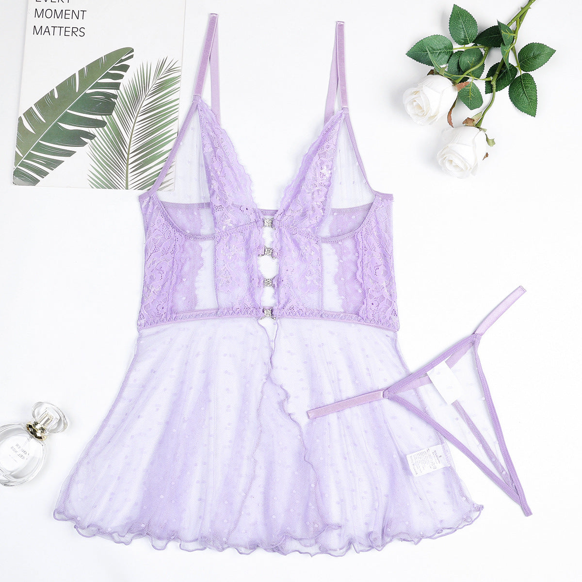 Retro Polka Dot Nightdress Sheer purple Babydoll