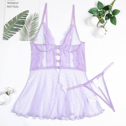 Retro Polka Dot Nightdress Sheer purple Babydoll