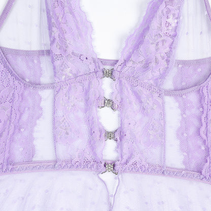 Retro Polka Dot Nightdress Sheer purple Babydoll