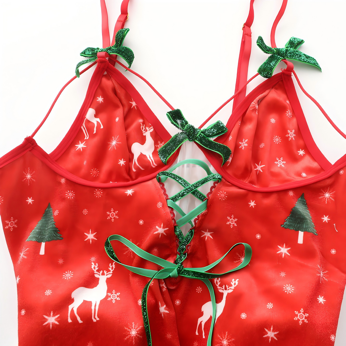 Christmas Santa-inspired velvet lingerie bodysuit alternate view 10